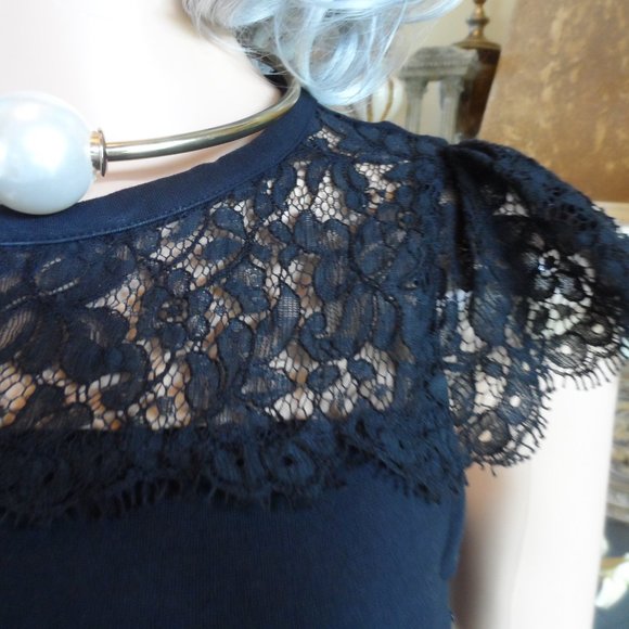 Red Valentino Black Front Ruffle A-Line Dress w/Lace Detail Size 2 - Picture 9 of 14